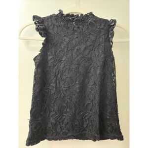 Aqua Girls Black Lace Ruffle Mock Neck Sleeveless Top - Kid's Party